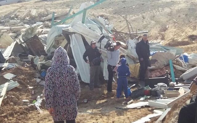 A demolished structure in the Bedouin village of Umm al-Hiran, on Wednesday, January 18, 2017 (Dov Lieber)