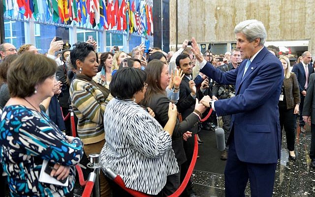 John Kerry bids farewell to State Department employees after delivering remarks at the US Department of State in Washington, DC, on January 19, 2017. (State Department)