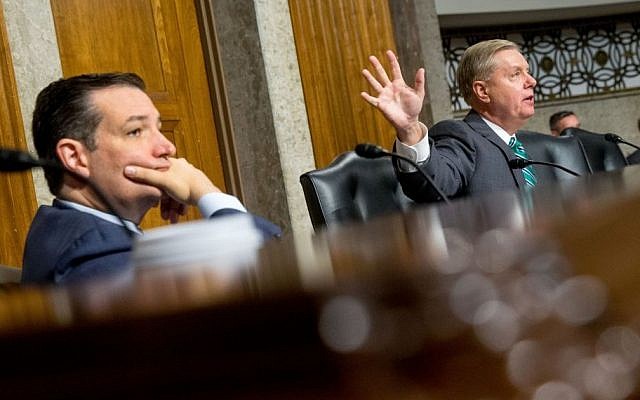 Senate Armed Services Committee members, South Carolina Lindsey Graham (R), right, and Texas Sen. Ted Cruz (R), participate in the committee's hearing on the impacts of the Joint Comprehensive Plan of Action (JCPOA) on Wednesday, July 29, 2015, on Capitol Hill in Washington. (AP Photo/Andrew Harnik) Senate Armed Services Committee members, South Carolina Lindsey Graham (R), right, and Texas Sen. Ted Cruz (R), participate in the committee's hearing on the impacts of the Joint Comprehensive Plan of Action (JCPOA) on Wednesday, July 29, 2015, on Capitol Hill in Washington. (AP Photo/Andrew Harnik)
