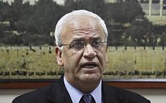 Chief Palestinian negotiator Saeb Erekat gives a press conference in the West Bank city of Ramallah on Monday, August 23, 2010. (AP Photo)