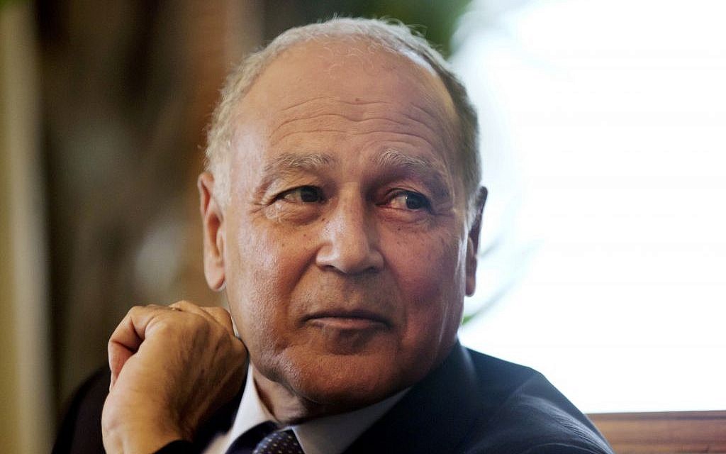 Arab League Secretary-General Ahmed Aboul Gheit, listens to UN envoy for Libya Martin Kobler, during their meeting at the Arab League headquarters in Cairo, Egypt, Tuesday, July 12, 2016. (AP Photo/Amr Nabil)