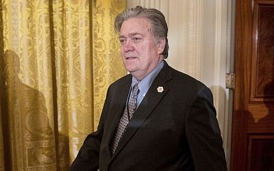 President Donald Trump's White House Senior Advisor Steve Bannon arrives at a White House senior staff swearing in ceremony in the East Room of the White House, Sunday, Jan. 22, 2017 (AP Photo/Andrew Harnik) President Donald Trump's White House Senior Advisor Steve Bannon arrives at a White House senior staff swearing in ceremony in the East Room of the White House, Sunday, Jan. 22, 2017 (AP Photo/Andrew Harnik)