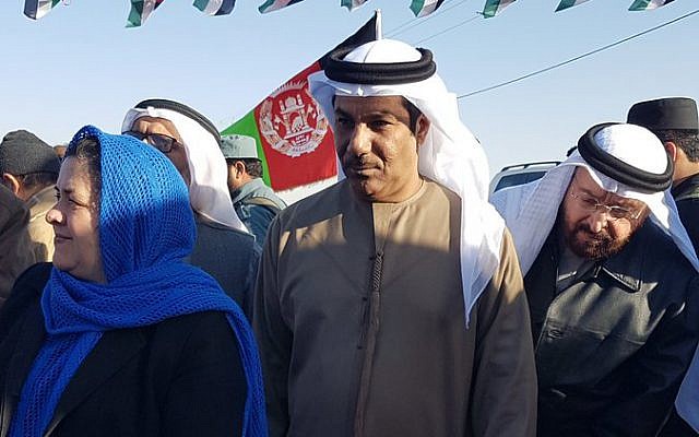 UAE Ambassador Juma Mohammed Abdullah al-Kaab, center, stands next to Nasrin Oryakhil, left, Afghanistan's minister of Labor, Social Affairs, Martyrs and the Disabled in this undated photo released by Official Twitter Account of the UAE Embassy in Kabul, January 11, 2017.(UAE Embassy in Kabul via AP) UAE Ambassador Juma Mohammed Abdullah al-Kaab, center, stands next to Nasrin Oryakhil, left, Afghanistan's minister of Labor, Social Affairs, Martyrs and the Disabled in this undated photo released by Official Twitter Account of the UAE Embassy in Kabul, January 11, 2017.(UAE Embassy in Kabul via AP)