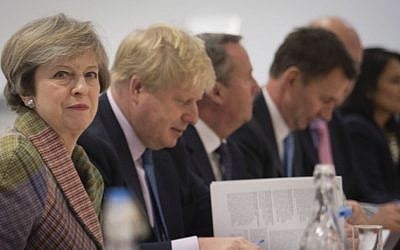 Britain's Prime Minister Theresa May holds a regional Cabinet meeting in Runcorn, England, January 23, 2017. (Stefan Rousseau//PA via AP)