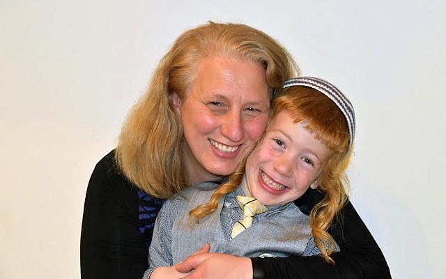 Yael Ukeles, a founder of Kayama Moms, and her son in January 2017. (Courtesy of Ukeles via JTA)