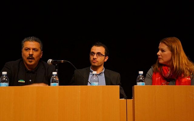 Issam Zeitoun (right), Sirwan Kajjo, a Syrian Kurdish author and journalist (center) and MK (Zionist Union) Ksenia Svetlova (left). (Credit: Reuvan Ramaz, Truman Institute). 