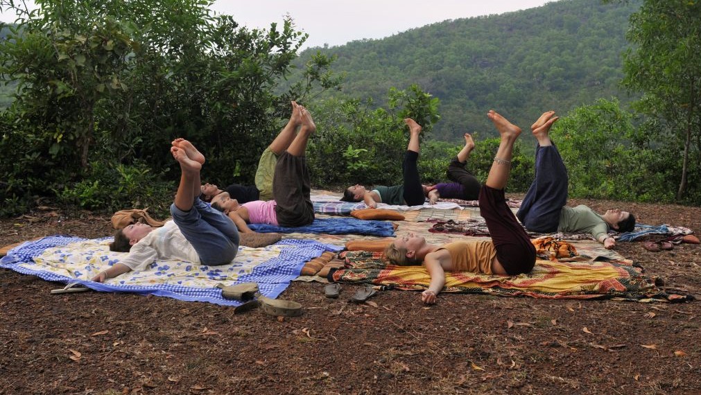 Israeli tourists doing yoga in Goa, India, on January 20, 2010 (Serge Attal/Flash 90) Illustrative: people are using meditation and yoga to cope with post-election America. (Serge Attal/Flash 90)