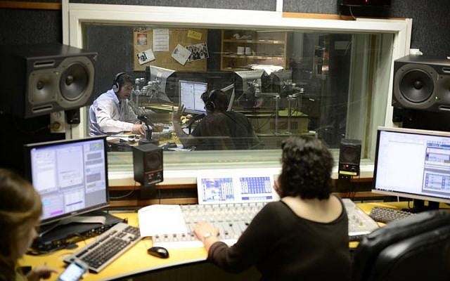 Illustrative: Radio broadcasters at Army Radio headquarters in Jaffa, on March 27, 2014. (Tomer Neuberg/Flash 90) Illustrative: Radio broadcasters at Army Radio headquarters in Jaffa, on March 27, 2014. (Tomer Neuberg/Flash 90)