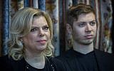 Prime Minister Benjamin Netanyahu's wife, Sara Netanyahu, together with their son Yair at a Hannukah event, on December 13, 2015. (Hadas Parush/Flash90)