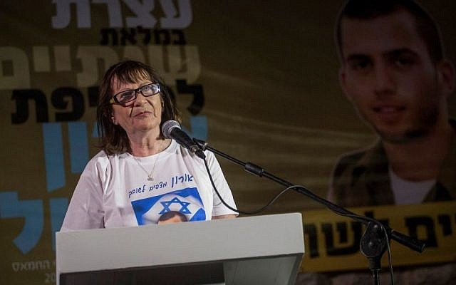 Zehava Shaul, mother of fallen soldier Oron Shaul, speaks during a rally marking two years since Shaul was taken captive by Hamas at the protest tent outside the Prime Minister Benjamin Netanyahu's residence in Jerusalem on July 20, 2016. (Hadas Parush/Flash90) Zehava Shaul, mother of fallen soldier Oron Shaul, speaks during a rally marking two years since Shaul was taken captive by Hamas at the protest tent outside the Prime Minister Benjamin Netanyahu's residence in Jerusalem on July 20, 2016. (Hadas Parush/Flash90)
