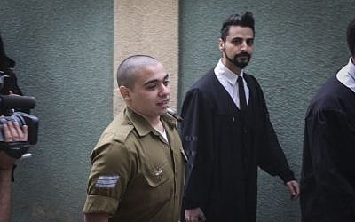Elior Azaria, the Israeli soldier, who shot a Palestinian terrorist in Hebron seen during a court hearing at a military court in Jaffa, November 23, 2016. (Flash90) 