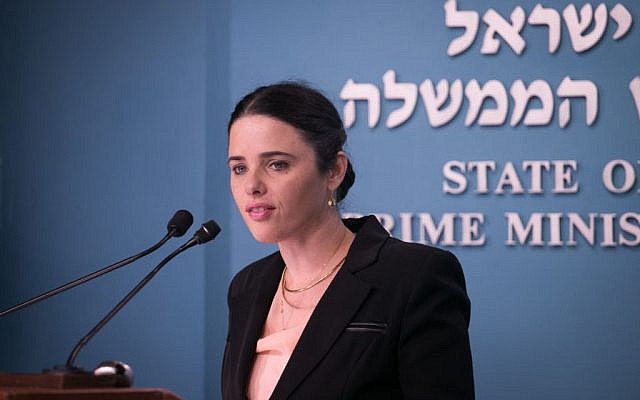 Justice Minister Ayelet Shaked speaks at a press conference at the Prime Minister's Office in Jerusalem on December 28, 2016. (Ohad Zwigenberg/Pool)