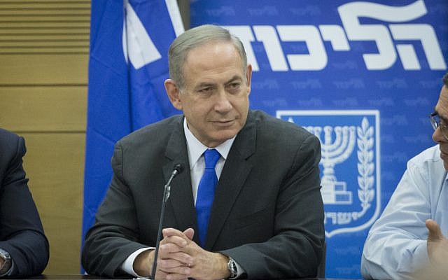 Prime Minister Benjamin Netanyahu leads a Likud faction meeting on January 2, 2017. (Miriam Alster/FLASH90) Prime Minister Benjamin Netanyahu leads a Likud faction meeting on January 2, 2017. (Miriam Alster/FLASH90)