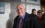 Former Joint Arab List member Basel Ghattas arrives for a court hearing at the Lod Magistrate's Court, January 8, 2017. (Roy Alima/Flash90)