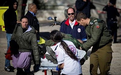 The scene of a truck-ramming attack in the Armon Hanatziv neighborhood of East Jerusalem on January 8, 2016. (Yonatan Sindel/Flash90) 
