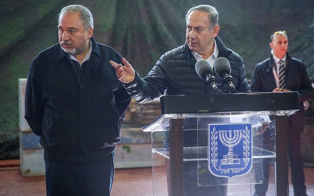 Prime Minister Benjamin Netanyahu and Defense Minister Avigdor Liberman visit the headquarters of the IDF's Judea and Samaria Division, near the Israeli settlement of Beit El in the West Bank. January 10, 2017. (Hadas Parush/Flash90) Prime Minister Benjamin Netanyahu and Defense Minister Avigdor Liberman visit the headquarters of the IDF's Judea and Samaria Division, near the Israeli settlement of Beit El in the West Bank. January 10, 2017. (Hadas Parush/Flash90)