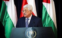 Palestinian Authority President Mahmoud Abbas speaks during a joint press conference with Polish President Andrzej Duda (unseen) in the West Bank city of Bethlehem, January 18, 2017. (Wisam Hashlamoun/Flash90)