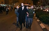 During a protest against the jailing of a Jewish seminary student who failed to comply with a national service recruitment order, Border Police officers arrest an ultra-Orthodox man, in Beit Shemesh January 17, 2017. during a protest against the jailing of a Jewish seminary student who failed to comply with a national service recruitment order. (Yaakov Lederman/Flash90)