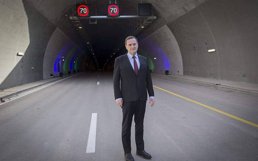 Transportation Minister Yisrael Katz poses for a picture during a ceremony to open the new Harel tunnels on the Route 1 Tel Aviv-Jerusalem highway on January 19, 2017. (Photo by Yonatan Sindel/Flash90) Transportation Minister Yisrael Katz poses for a picture during a ceremony to open the new Harel tunnels on the Route 1 Tel Aviv-Jerusalem highway on January 19, 2017. (Photo by Yonatan Sindel/Flash90)
