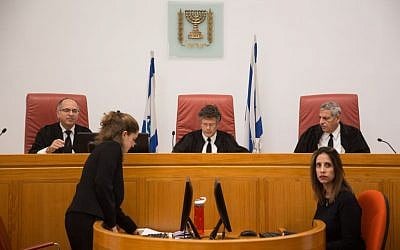 The judges at the Supreme Court at the beginning of the appeal against the State in demand of releasing the body of Abu al-Qia’an, on January 23, 2017.  (Hadas Parush/Flash90)