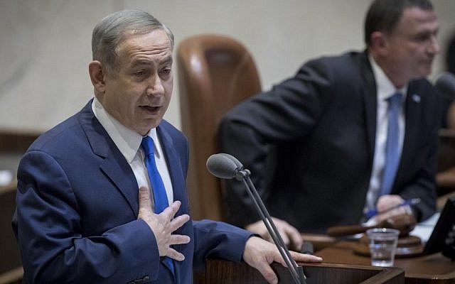Prime Minister Benjamin Netanyahu adresses the Knesset during a Q&A session, January 25, 2017 (Yonatan Sindel/Flash90) Prime Minister Benjamin Netanyahu adresses the Knesset during a Q&A session, January 25, 2017 (Yonatan Sindel/Flash90)
