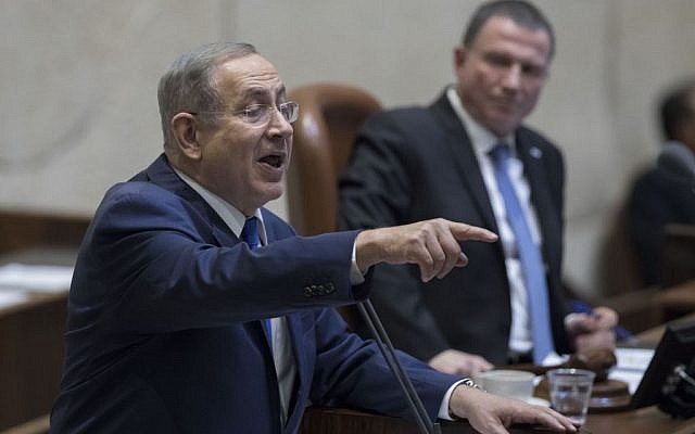 Prime Minister Benjamin Netanyahu addresses MKs during the annual Question Time in the Knesset on January 25, 2017. (Yonatan Sindel/FLASH90) Prime Minister Benjamin Netanyahu addresses MKs during the annual Question Time in the Knesset on January 25, 2017. (Yonatan Sindel/FLASH90)