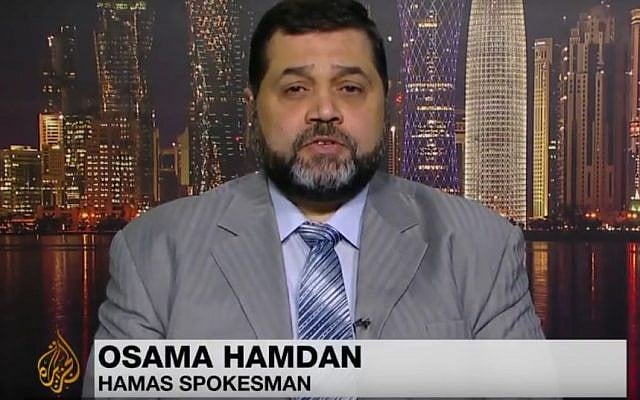 Osama Hamdan speaks to Al Jazeera in August 2014 (Screen capture: YouTube)