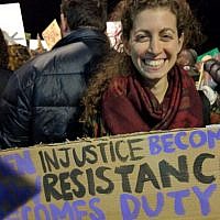 The crowd at the women‘s march in Tel Aviv on January 21, 2017 was largely American-Israeli. The favorite chant was "This pussy grabs back!" (Melanie Lidman/Times of Israel)