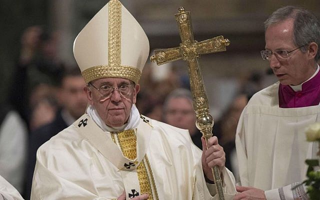Pope Francis celebrates a Mass at the end of the Jubilee (Holy Year) of the Dominicans, inside the Basilica of St. John Lateran, in Rome, Saturday, Jan. 21, 2017. (Giorgio Onorati/ANSA via AP)