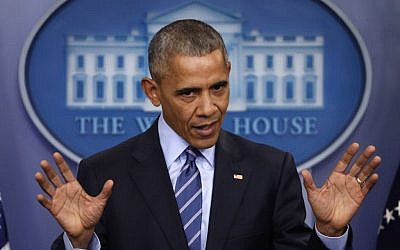 US President Barack Obama speaks during a news conference in the briefing room of the White House in Washington, December 16, 2016. (AP/Pablo Martinez Monsivais) 
