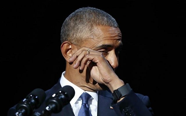 President Barack Obama wipes away tears while speaking during his farewell address at McCormick Place in Chicago, Tuesday, Jan. 10, 2017. (AP Photo/Pablo Martinez Monsivais) President Barack Obama wipes away tears while speaking during his farewell address at McCormick Place in Chicago, Tuesday, Jan. 10, 2017. (AP Photo/Pablo Martinez Monsivais)