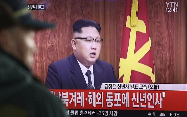 A South Korean man watches North Korean leader Kim Jong Un delivering his New Year's speech on a TV news program shown at the Seoul Railway Station in Seoul, South Korea, January 1, 2017. (AP/Ahn Young-joon) A South Korean man watches North Korean leader Kim Jong Un delivering his New Year's speech on a TV news program shown at the Seoul Railway Station in Seoul, South Korea, January 1, 2017. (AP/Ahn Young-joon)