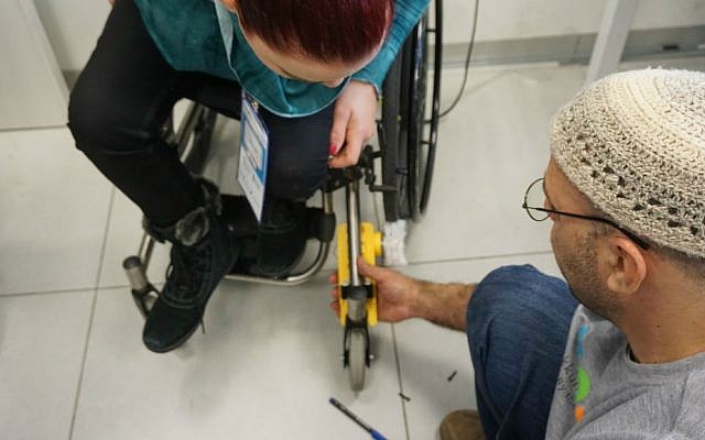 Tikkun Olam Makers teams crate a way to dry wheelchair wheels on rainy days so as not to bring mud into the house (Courtesy)