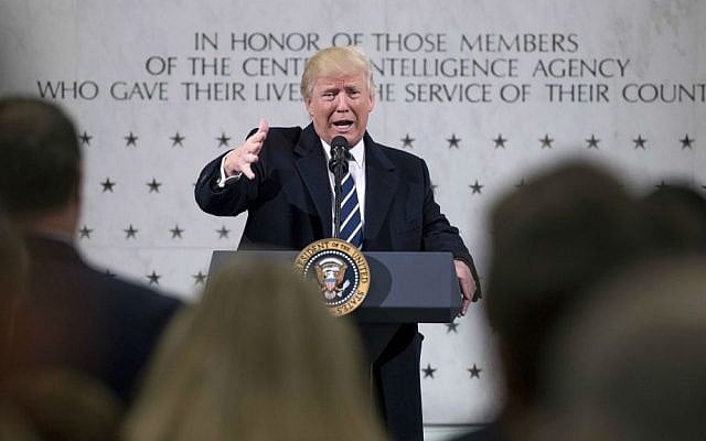 President Donald Trump speaks at the Central Intelligence Agency in Langley, Virginia, Saturday, Jan. 21, 2017. (AP Photo/Andrew Harnik) President Donald Trump speaks at the Central Intelligence Agency in Langley, Virginia, Saturday, Jan. 21, 2017. (AP Photo/Andrew Harnik)