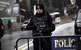 Illustrative: Turkish police officers block the road leading to the scene of an attack in Istanbul, early, January 1, 2017. (AP/Halit Onur Sandal)