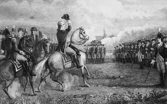 The painting “Washington taking command of the American Army at Cambridge” from 1775. (Wikimedia Commons) The painting “Washington taking command of the American Army at Cambridge” from 1775. (Wikimedia Commons)