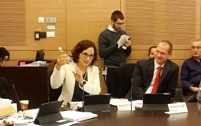 Kulanu MK Rachel Azaria in a Knesset Economics Committee meeting on January 16, 2017 (Courtesy)