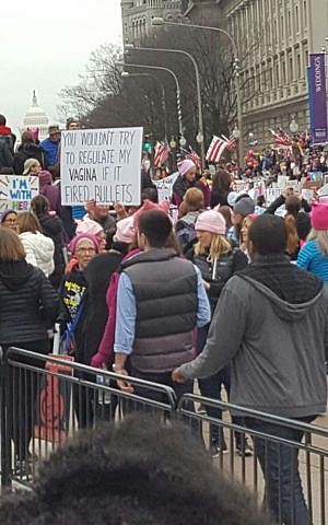 The crowd at the Women's March in Washington, DC on Saturday spilled over far beyond areas designated for the protest. (Rebecca Stoil/Times of Israel) The crowd at the Women's March in Washington, DC on Saturday spilled over far beyond areas designated for the protest. (Rebecca Stoil/Times of Israel)