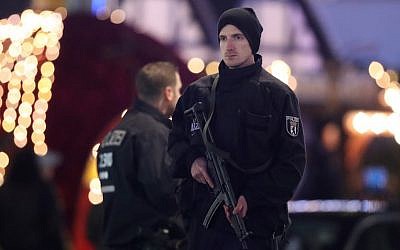 Security guarding the area following a deadly truck-ramming attack in Berlin, Dec. 19, 2016. (Sean Gallup/Getty Images)
