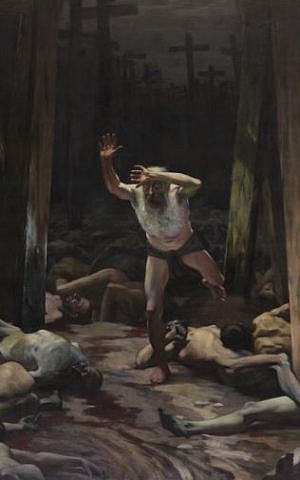 Samuel Hirszenberg's 'In The Shadow of the Cross,' which hung in the entrance hall of the original Bezalel school for many years (Courtesy Israel Museum)