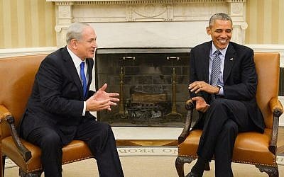 Prime Minister Benjamin Netanyahu (L) meets with US president Barack Obama, at the White House, Washington DC, USA on November 9, 2015. (Photo by Haim Zach/GPO/via JTA)