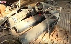 The stockpile of the Islamic State group's suspected chemical weapons discovered by French and Iraqi troops in the  city of Mosul, Iraq on January 28, 2017. (screen capture: YouTube)