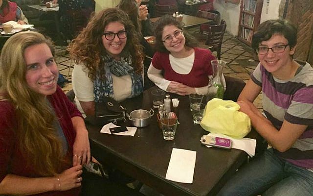 Erica Shaps (second from left) at a recent reunion of IFYC friends in Jerusalem. (Courtesy)