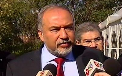 Defense Minister Avigdor Liberman speaks after the conviction of Elor Azaria on January 4, 2017 (Channel 2 screenshot) Defense Minister Avigdor Liberman speaks after the conviction of Elor Azaria on January 4, 2017 (Channel 2 screenshot)