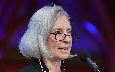 Martha Minow at Harvard University’s Sanders Theatre in Cambridge, Mass., Oct. 2, 2013. (Paul Marotta/Getty Images via JTA)