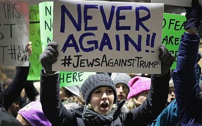 Demonstrators at O'Hare Airport, Chicago, protest President Donald Trump's executive order which imposes a freeze on admitting refugees into the United States and a ban on travel from seven Muslim-majority countries, January 29, 2017. (Scott Olson/Getty Images)