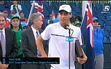 Israeli tennis player Yishai Oliel at the Australian Open junior Grand Slam on January 28, 2017. (screen capture: Channel 5)