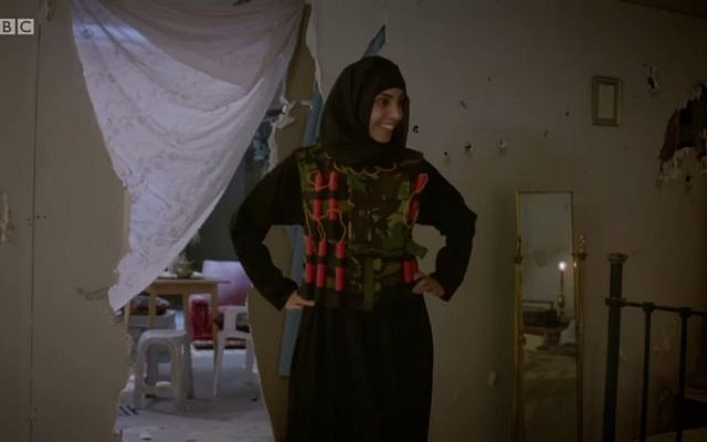Still from BBC 2 comedy show 'Revolting' featuring Real Housewives of ISIS, January 2017 (Screen capture: YouTube) Still from BBC 2 comedy show 'Revolting' featuring Real Housewives of ISIS, January 2017 (Screen capture: YouTube)