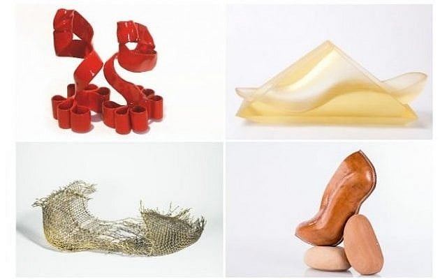 Shoes by Israeli art students from the exhibition “A Walk of Art: Visionary Shoes” (JTA)