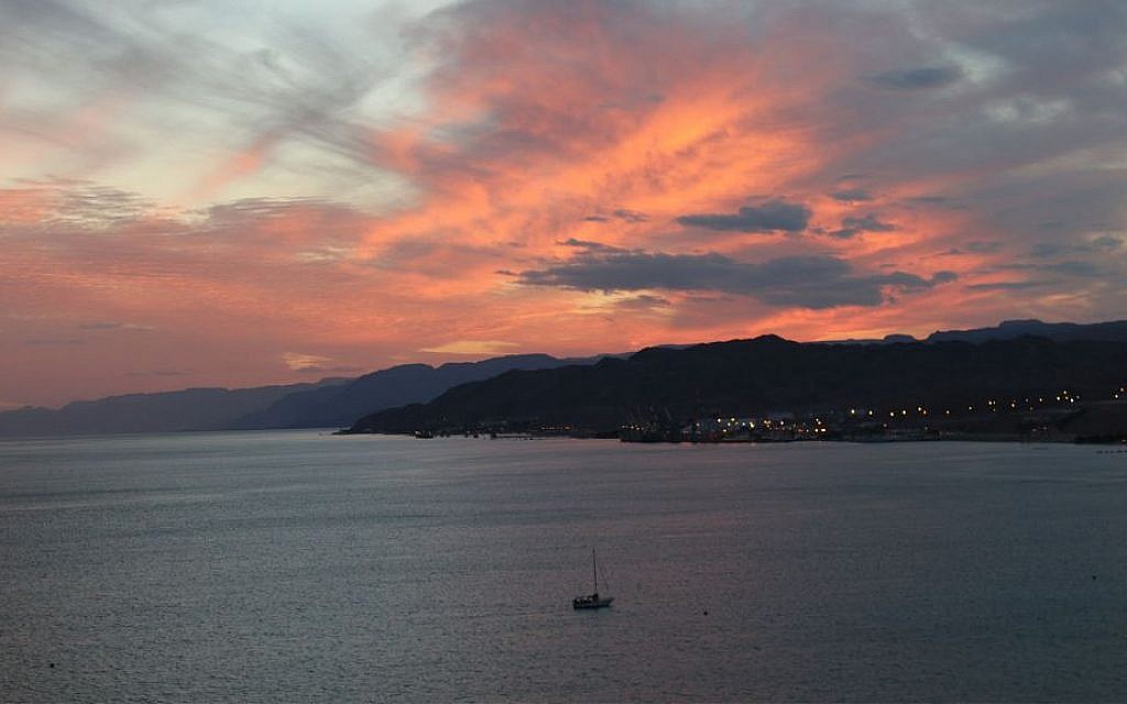 The sunset over the Red Sea and Eilat. (Shmuel Bar-Am)